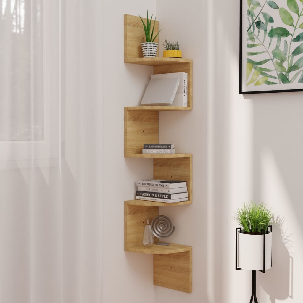 vidaXL Wall Corner Shelf 5-Tier Floating Shelf Wall Mounted Display Shelf