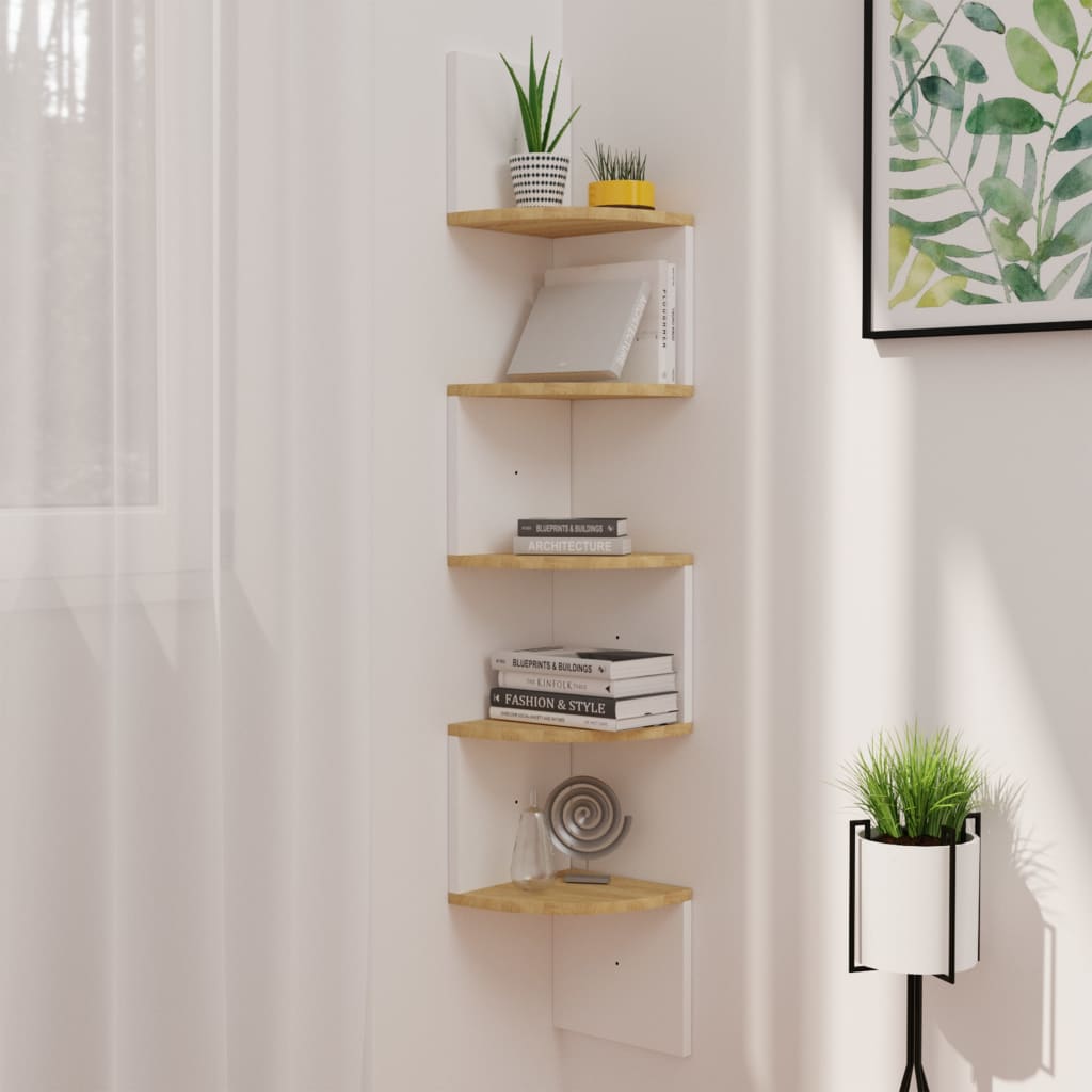 vidaXL Wall Corner Shelf 5-Tier Floating Shelf Wall Mounted Display Shelf