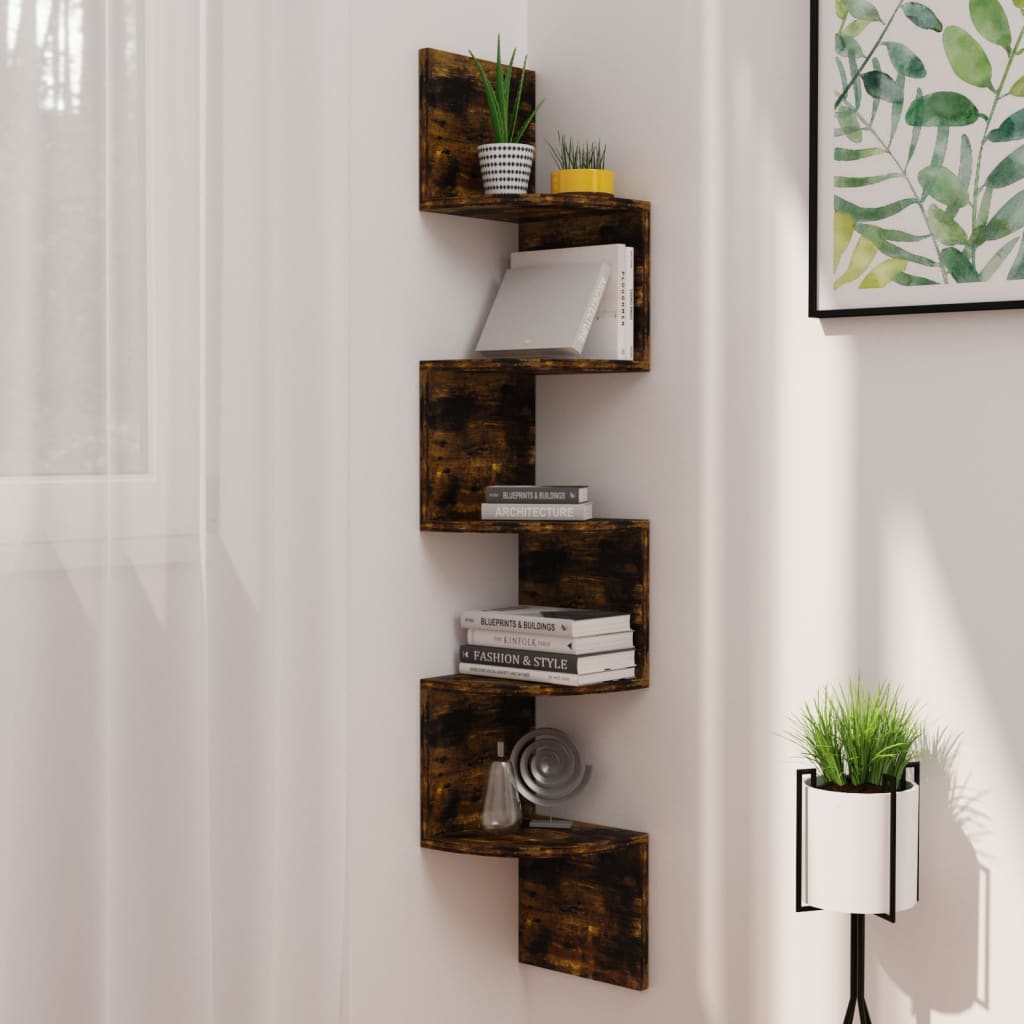 vidaXL Wall Corner Shelf 5-Tier Floating Shelf Wall Mounted Display Shelf