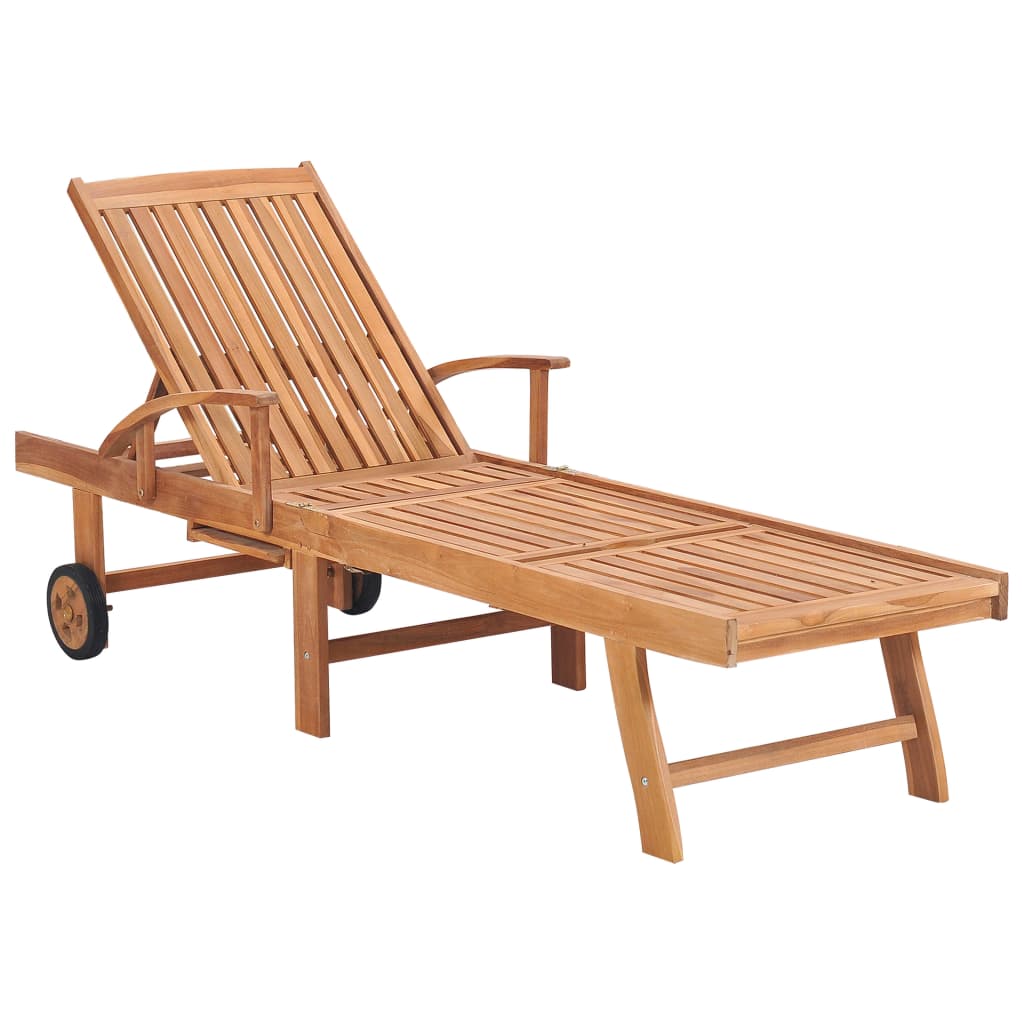 vidaXL Sun Loungers 2 pcs with Black Cushion Solid Teak Wood
