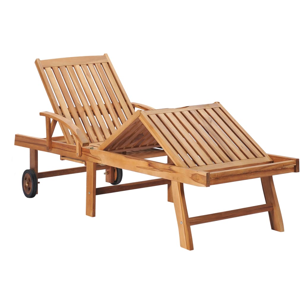 vidaXL Sun Loungers 2 pcs with Black Cushion Solid Teak Wood