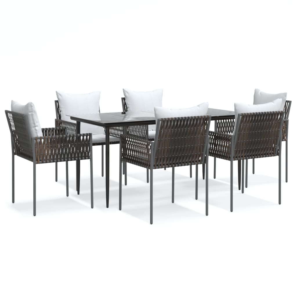 vidaXL Patio Dining Set Table and Chair with Cushions Poly Rattan and Steel