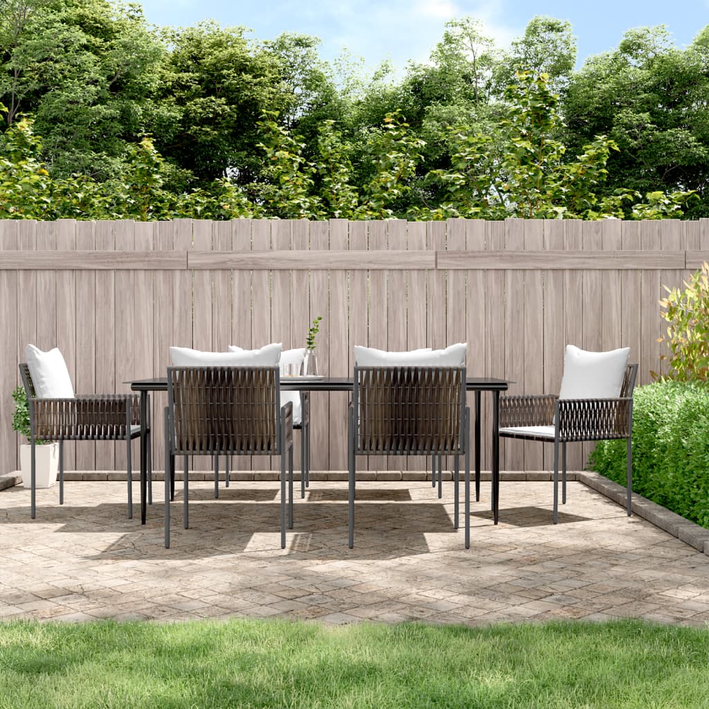 vidaXL Patio Dining Set Table and Chair with Cushions Poly Rattan and Steel