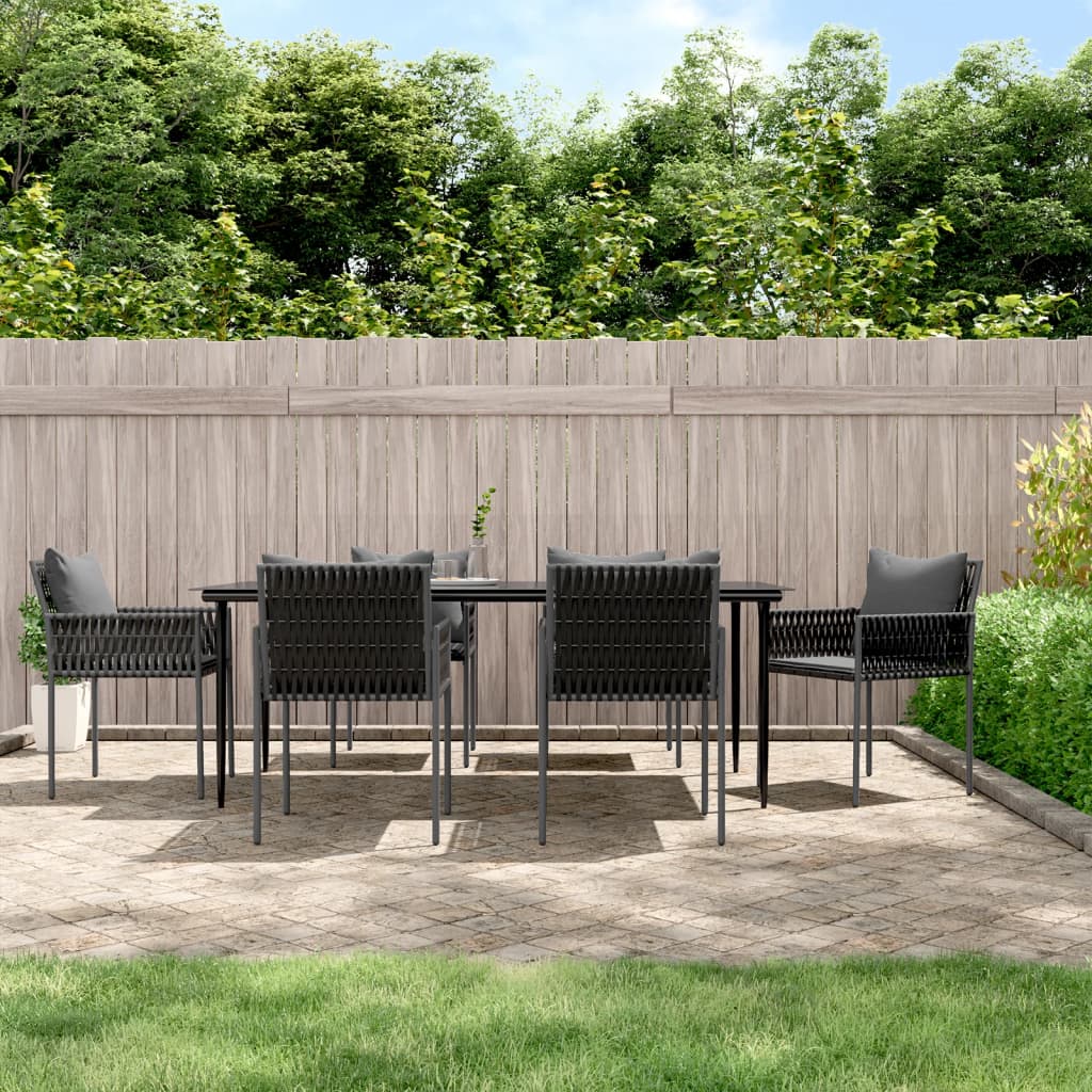 vidaXL Patio Dining Set Table and Chair with Cushions Poly Rattan and Steel