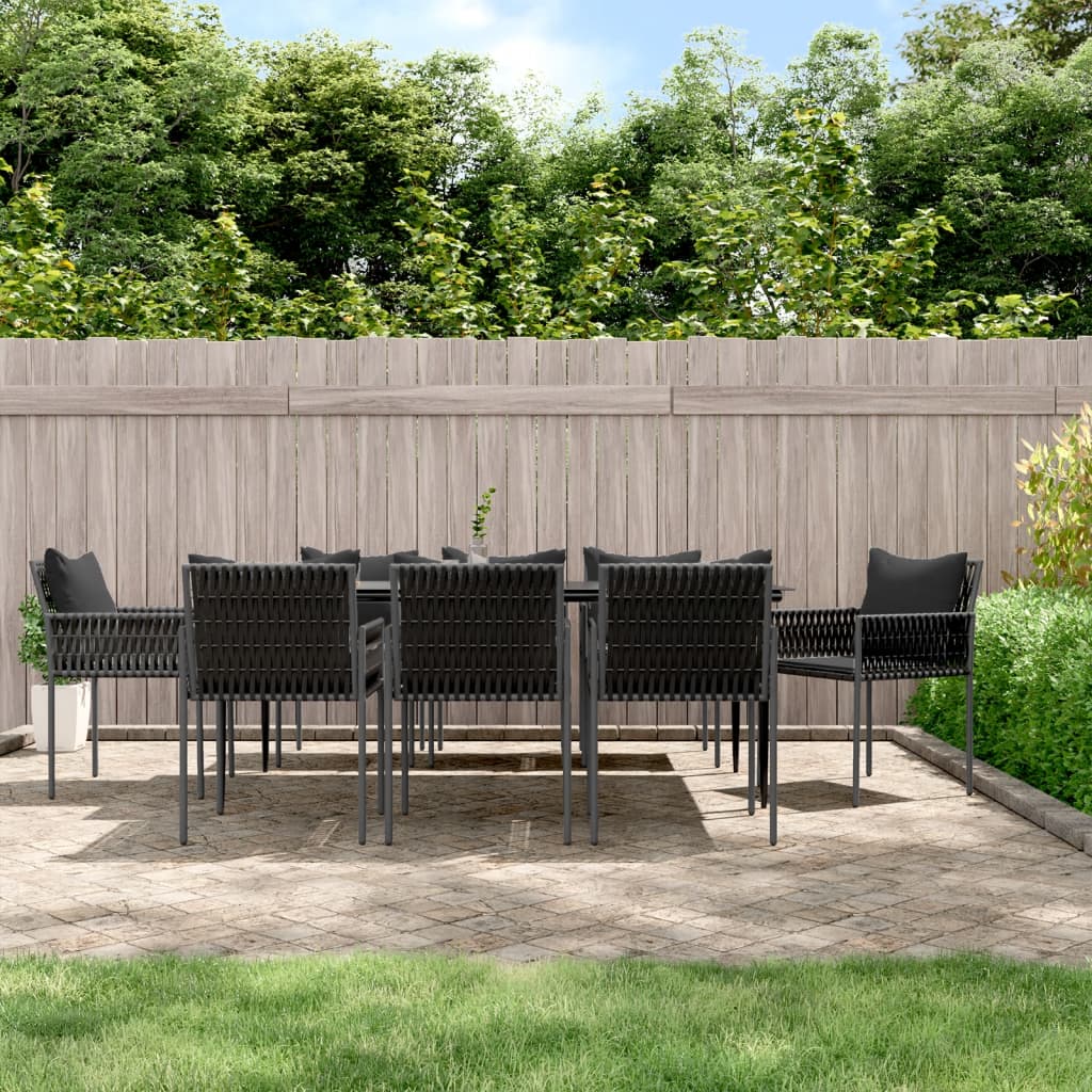 vidaXL Patio Dining Set Table and Chair with Cushions Poly Rattan and Steel