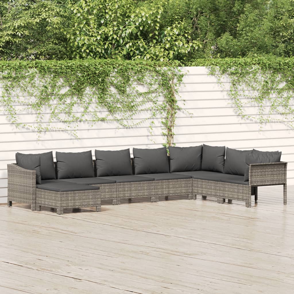 vidaXL 8 Piece Patio Lounge Set with Cushions Gray Poly Rattan